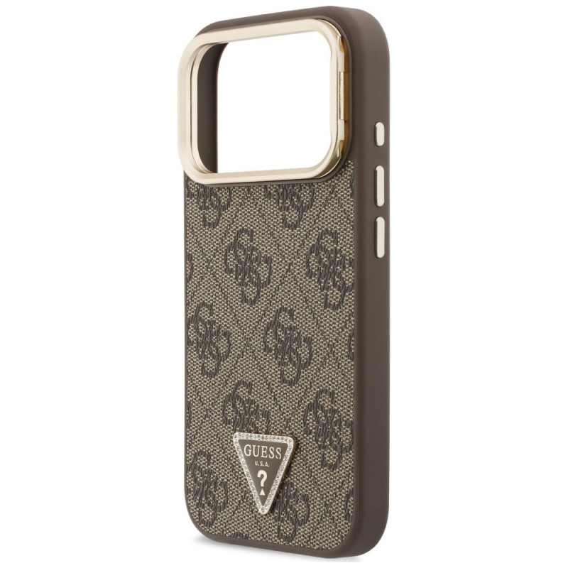 Guess 4G PU Triangle Logo & Stand Camera MagSafe Hülle für Apple iPhone 18 Pro / 17 Pro, braun