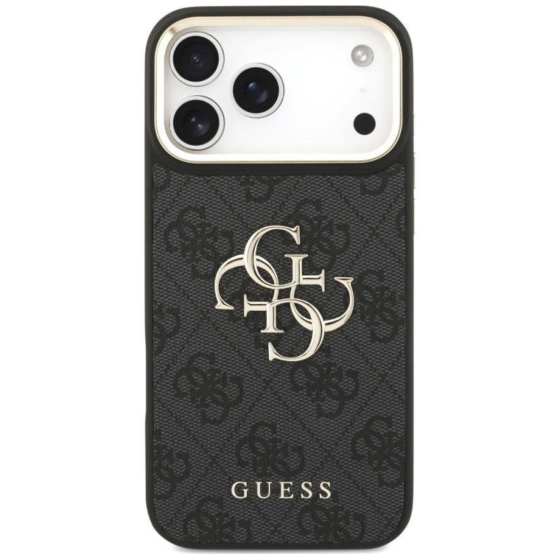 Guess 4G Big 4G Classic Logo Big Strap Metal Buttons Hülle mit Band für Apple iPhone 18 Pro Max / 17 Pro Max, schwarz