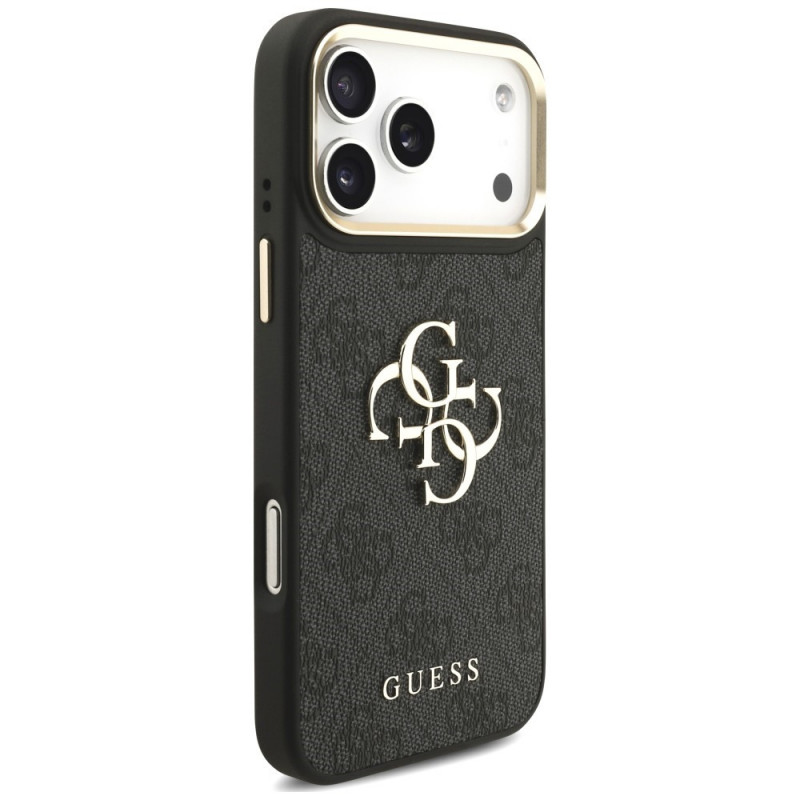 Guess 4G Big 4G Classic Logo Big Strap Metal Buttons Hülle mit Band für Apple iPhone 18 Pro Max / 17 Pro Max, schwarz