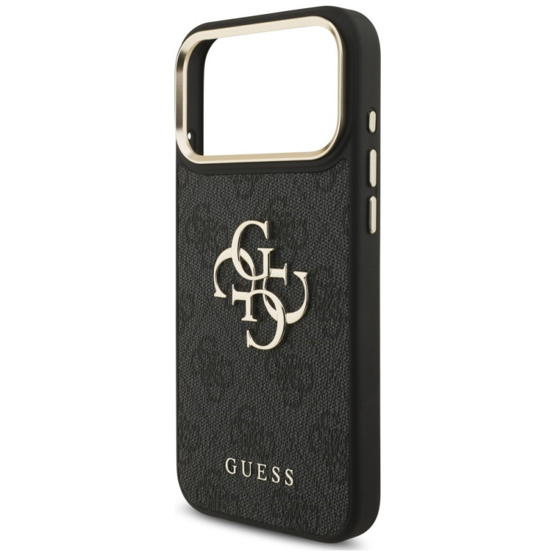Guess 4G Big 4G Classic Logo Big Strap Metal Buttons Hülle mit Band für Apple iPhone 18 Pro Max / 17 Pro Max, schwarz
