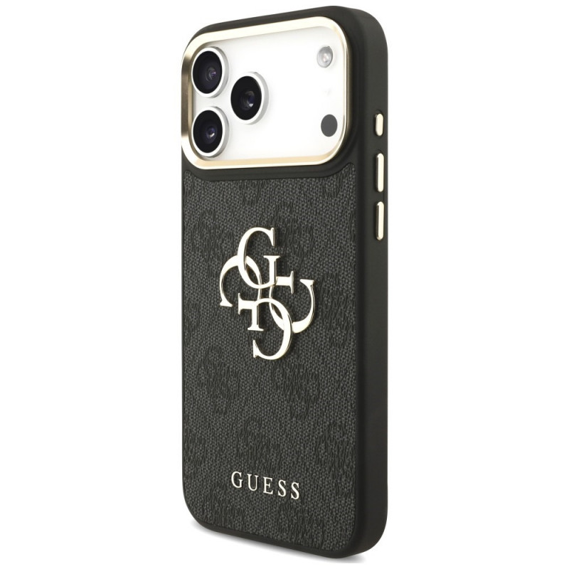 Guess 4G Big 4G Classic Logo Big Strap Metal Buttons Hülle mit Band für Apple iPhone 18 Pro / 17 Pro, schwarz