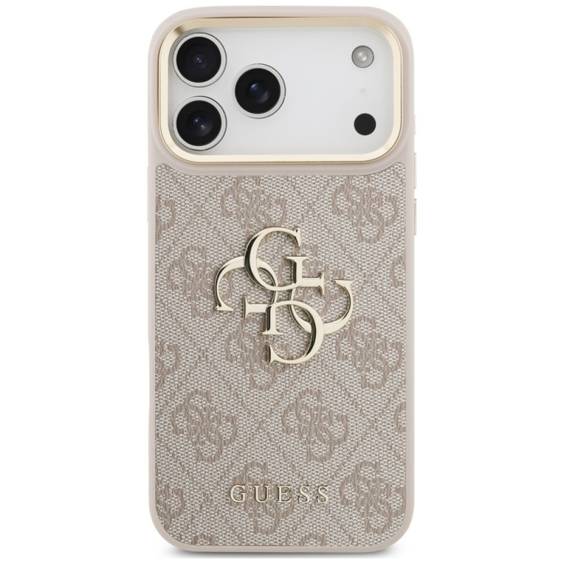 Guess 4G Big 4G Classic Logo Big Strap Metal Buttons Hülle mit Band für Apple iPhone 18 Pro / 17 Pro, pink