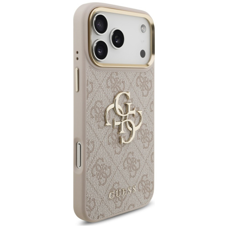 Guess 4G Big 4G Classic Logo Big Strap Metal Buttons Hülle mit Band für Apple iPhone 18 Pro / 17 Pro, pink
