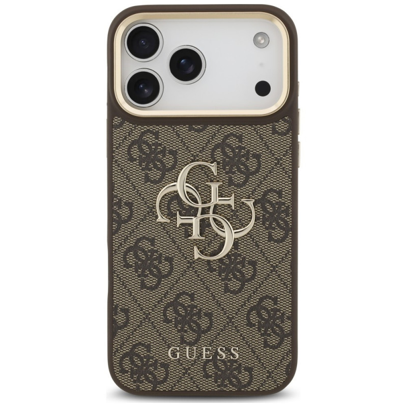 Guess 4G Big 4G Classic Logo Big Strap Metal Buttons Hülle mit Band für Apple iPhone 18 Pro Max / 17 Pro Max, braun