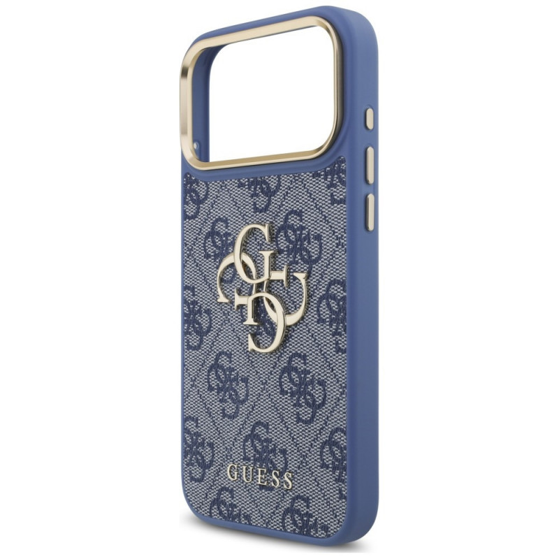 Guess 4G Big 4G Classic Logo Big Strap Metal Buttons Hülle mit Band für Apple iPhone 18 Pro Max / 17 Pro Max, blau