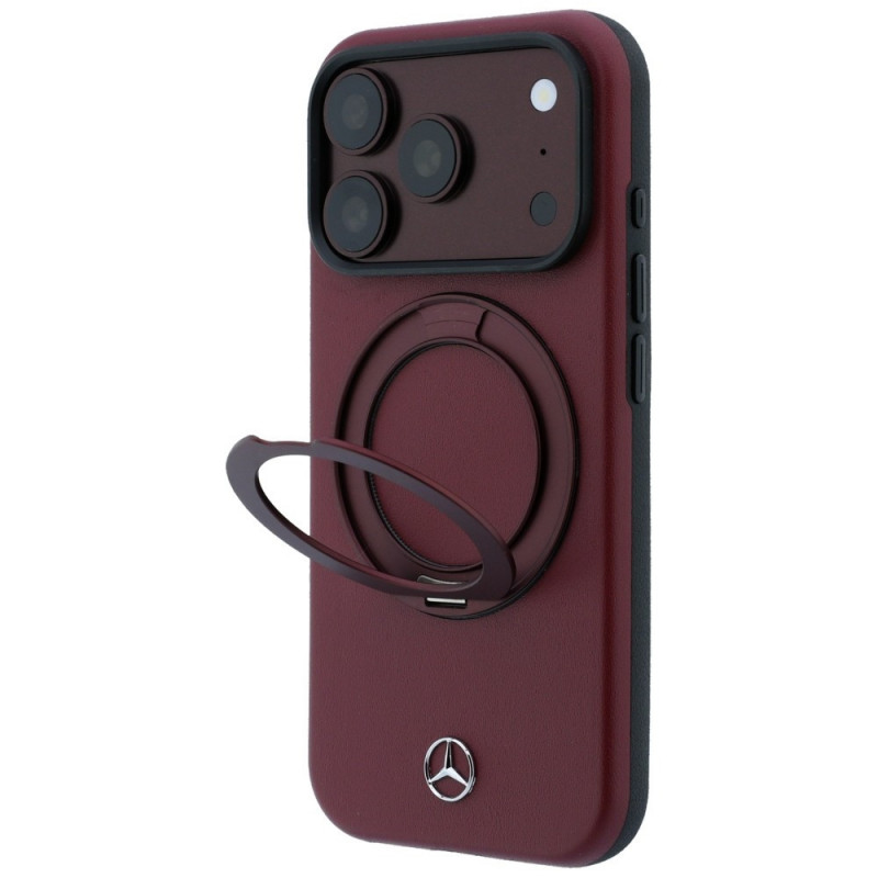 Mercedes-Benz Leder-Hülle mit Ringständer MagSafe für Apple iPhone 18 Pro / 17 Pro, burgunderrot