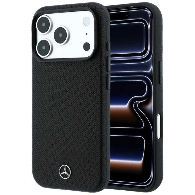 Mercedes-Benz Hülle Grill Pattern und Kartenetui Leder MagSafe für Apple iPhone 18 Pro Max / 17 Pro Max, schwarz