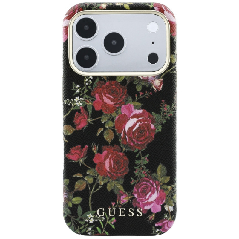 Guess Blossom Roses Print MagSafe Hülle für Apple iPhone 18 Pro Max / 17 Pro Max, schwarz