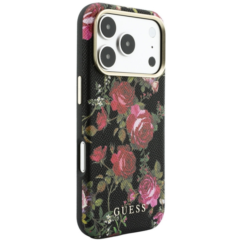 Guess Blossom Roses Print MagSafe Hülle für Apple iPhone 18 Pro Max / 17 Pro Max, schwarz