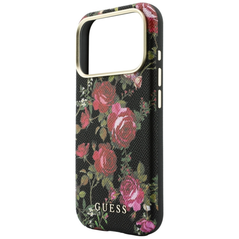 Guess Blossom Roses Print MagSafe Hülle für Apple iPhone 18 Pro Max / 17 Pro Max, schwarz