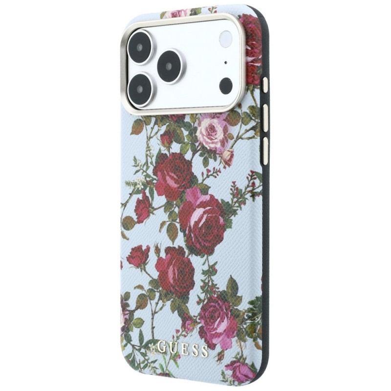 Guess GUE6026 Blossom Roses Print MagSafe Hülle für Apple iPhone 18 Pro / 17 Pro, blau