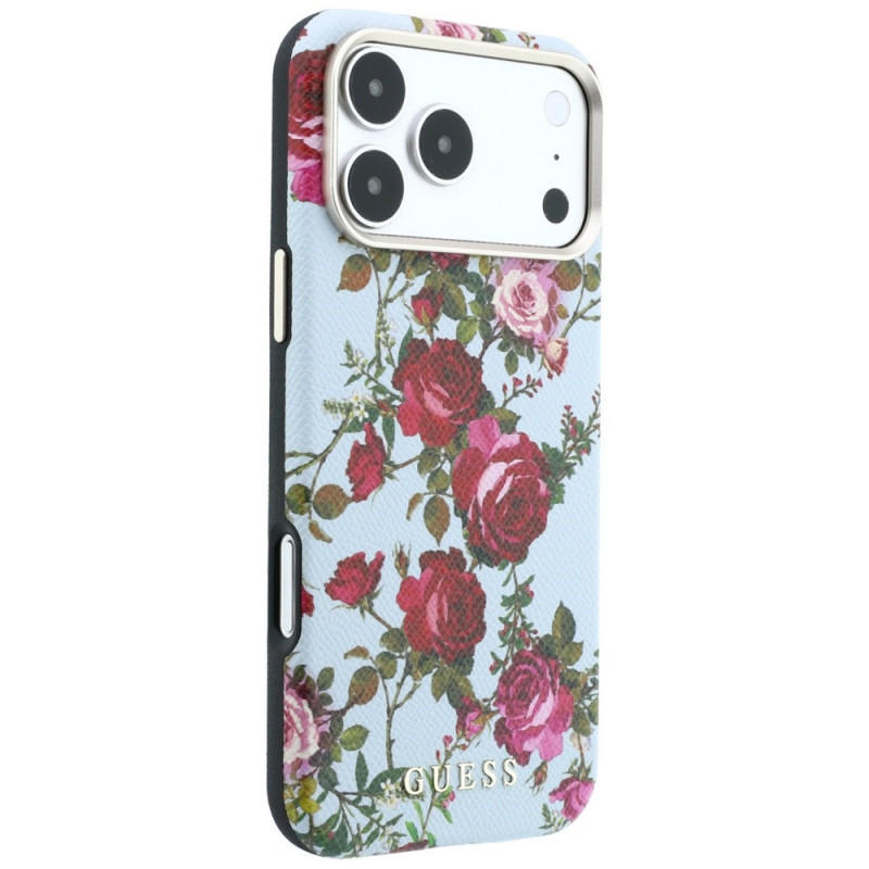 Guess GUE6026 Blossom Roses Print MagSafe Hülle für Apple iPhone 18 Pro / 17 Pro, blau