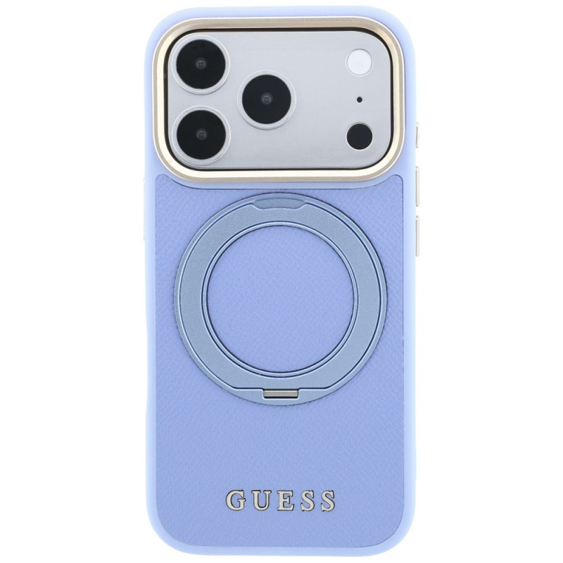 Guess Ring Stand 360 Grained Classic Logo MagSafe Hülle für Apple iPhone 18 Pro Max / 17 Pro Max, hellblau