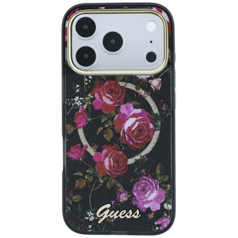 Guess GUE6042 IML Glitter Blossom Roses MagSafe Hardcase für Apple iPhone 18 Pro Max / 17 Pro Max, schwarz