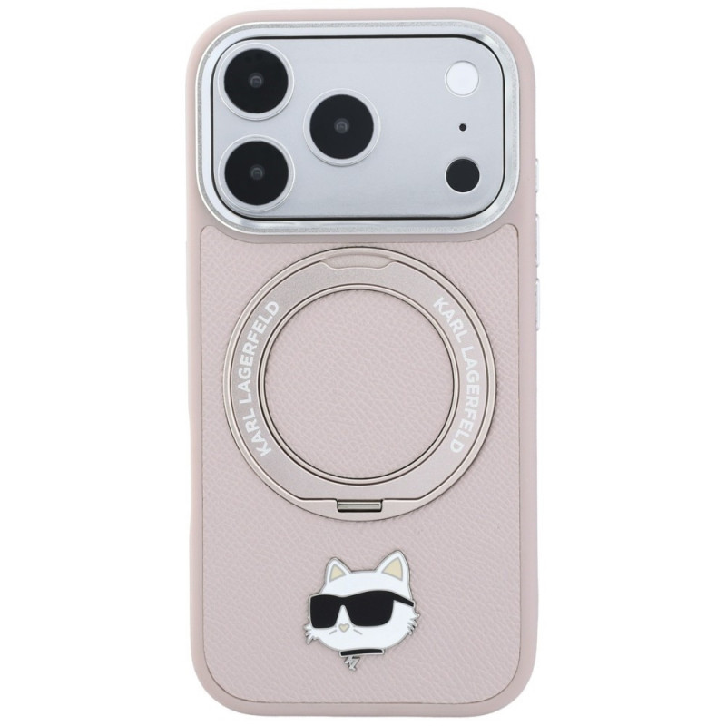 Karl Lagerfeld with Ring Stand 360 Choupette Head Pin MagSafe Hülle für Apple iPhone 18 Pro Max / 17 Pro Max, Pink