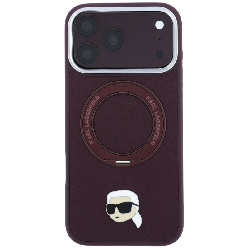 Karl Lagerfeld with Ring Stand 360 Karl Head Pin MagSafe Hülle für Apple iPhone 18 Pro Max / 17 Pro Max, Burgundy