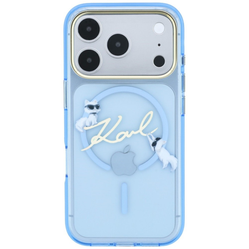 Karl Lagerfeld Script Logo MagSafe Hülle für Apple iPhone 18 Pro / 17 Pro, Hellblau