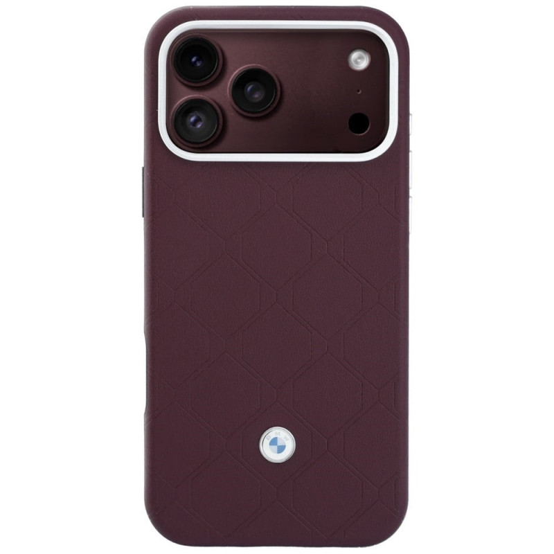 BMW Quilted Pattern Metal Logo Hülle und Wallet-Set für Apple iPhone 18 Pro / 17 Pro, burgund