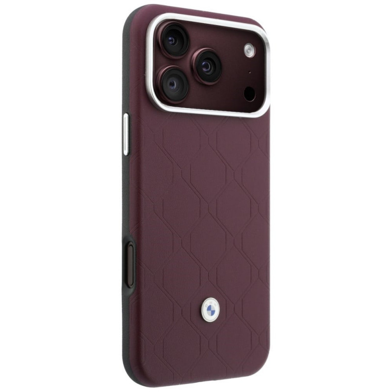 BMW Quilted Pattern Metal Logo Hülle und Wallet-Set für Apple iPhone 18 Pro / 17 Pro, burgund