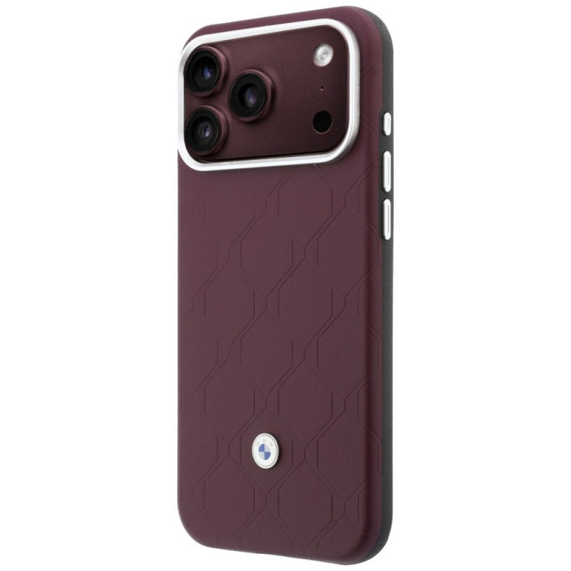 BMW Quilted Pattern Metal Logo Hülle und Wallet-Set für Apple iPhone 18 Pro Max / 17 Pro Max, burgundy