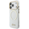Guess IML Script Metal MagSafe Hülle für Apple iPhone 18 Pro / 17 Pro, transparent