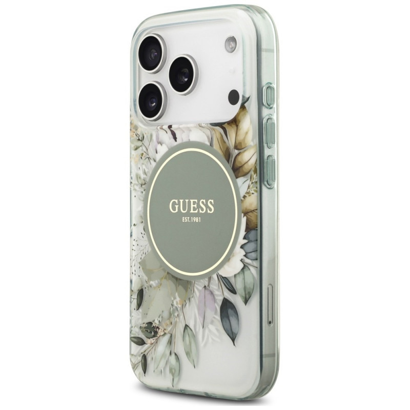 Guess IML Flower & Tonal Circle MagSafe Hülle für Apple iPhone 18 Pro / 17 Pro, grün