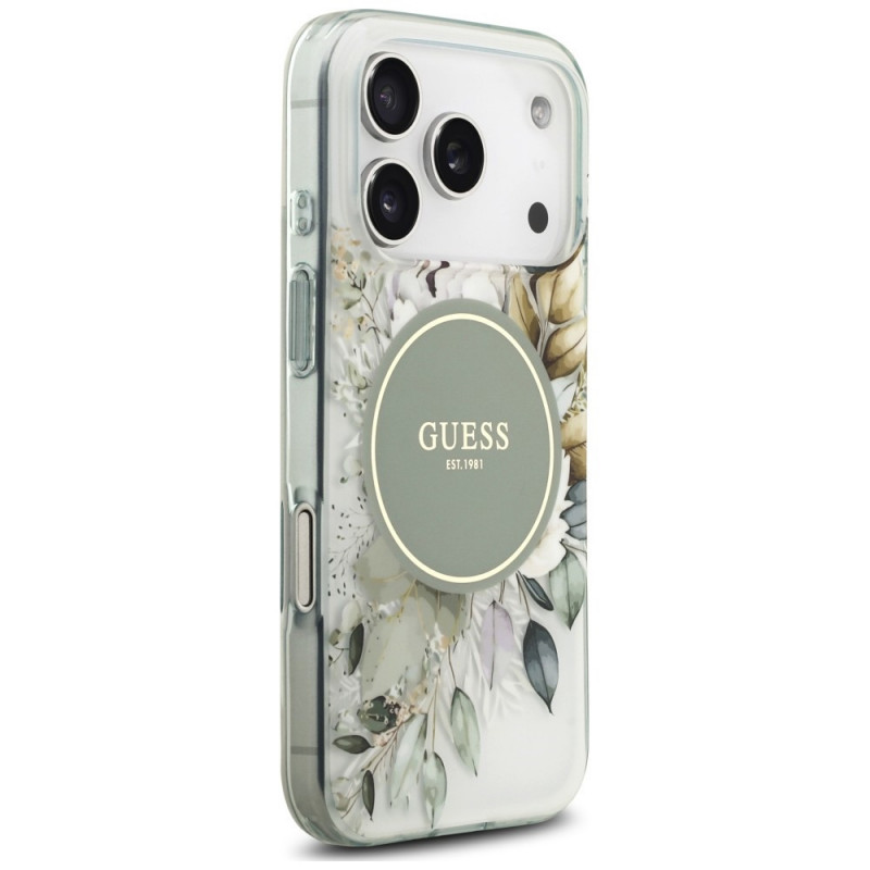 Guess IML Flower & Tonal Circle MagSafe Hülle für Apple iPhone 18 Pro / 17 Pro, grün