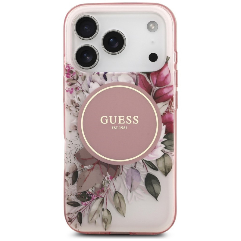 Guess IML Flower & Tonal Circle MagSafe Hülle für Apple iPhone 18 Pro Max / 17 Pro Max, pink