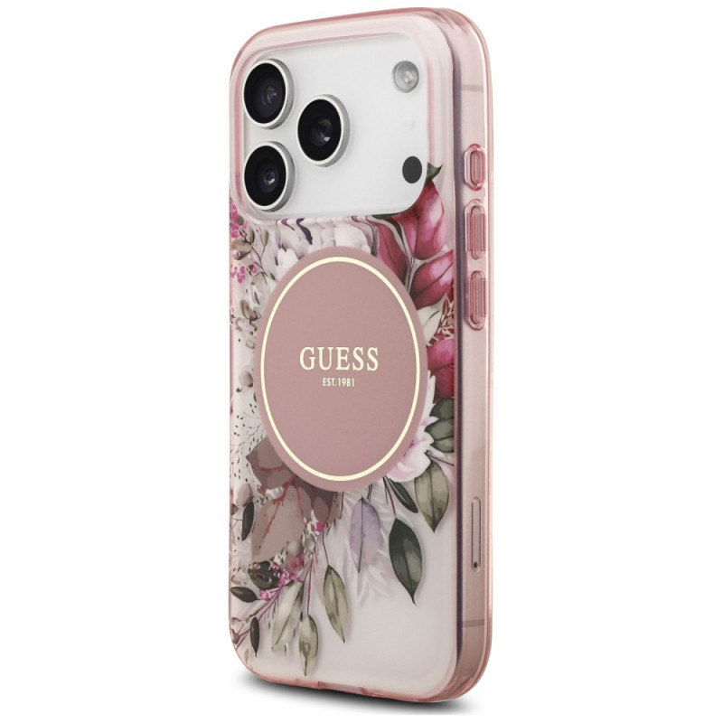 Guess IML Flower & Tonal Circle MagSafe Hülle für Apple iPhone 18 Pro / 17 Pro, pink