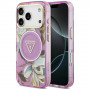 Guess IML Glitter Flowers Triangle MagSafe Hülle für Apple iPhone 18 Pro Max / 17 Pro Max, lila