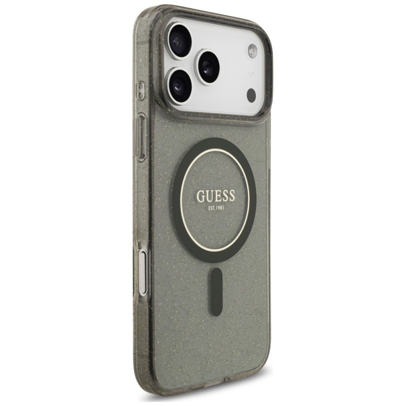Guess IML Glitter Pearl Strap MagSafe Hülle für Apple iPhone 18 Pro / 17 Pro, Schwarz