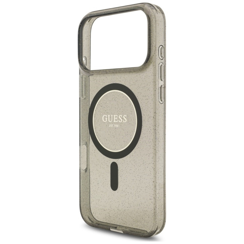Guess IML Glitter Pearl Strap MagSafe Hülle für Apple iPhone 18 Pro / 17 Pro, Schwarz