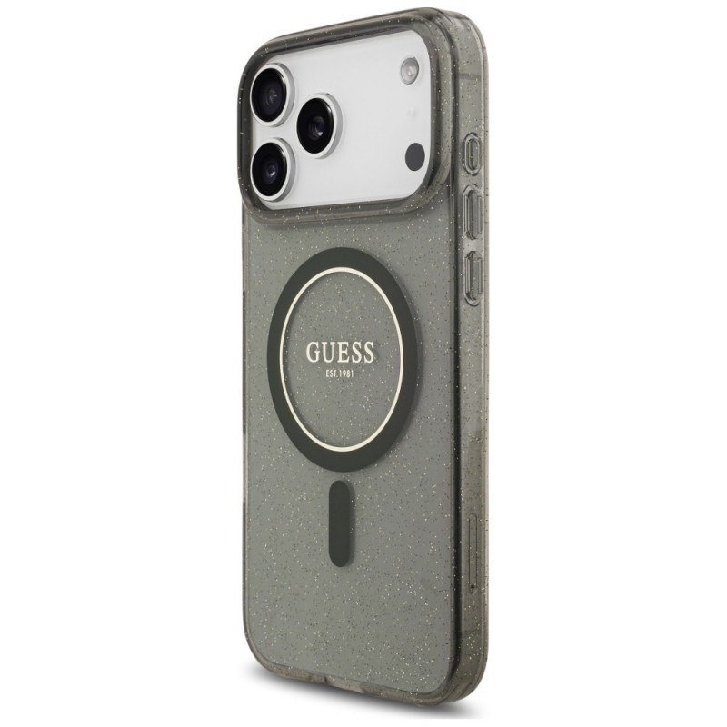 Guess IML Glitter Pearl Strap MagSafe Hülle für Apple iPhone 18 Pro Max / 17 Pro Max, Schwarz