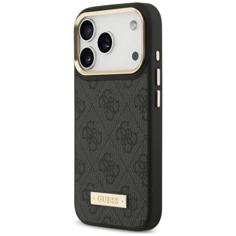 Guess 4G Logo Plate MagSafe Hülle für Apple iPhone 18 Pro / 17 Pro, Schwarz