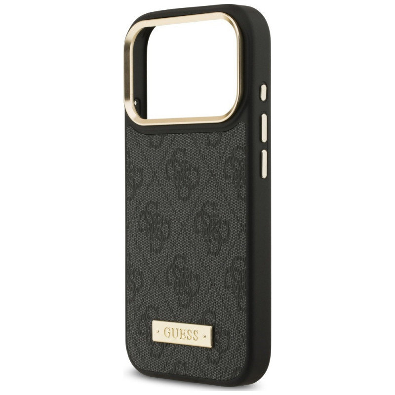 Guess 4G Logo Plate MagSafe Hülle für Apple iPhone 18 Pro / 17 Pro, Schwarz
