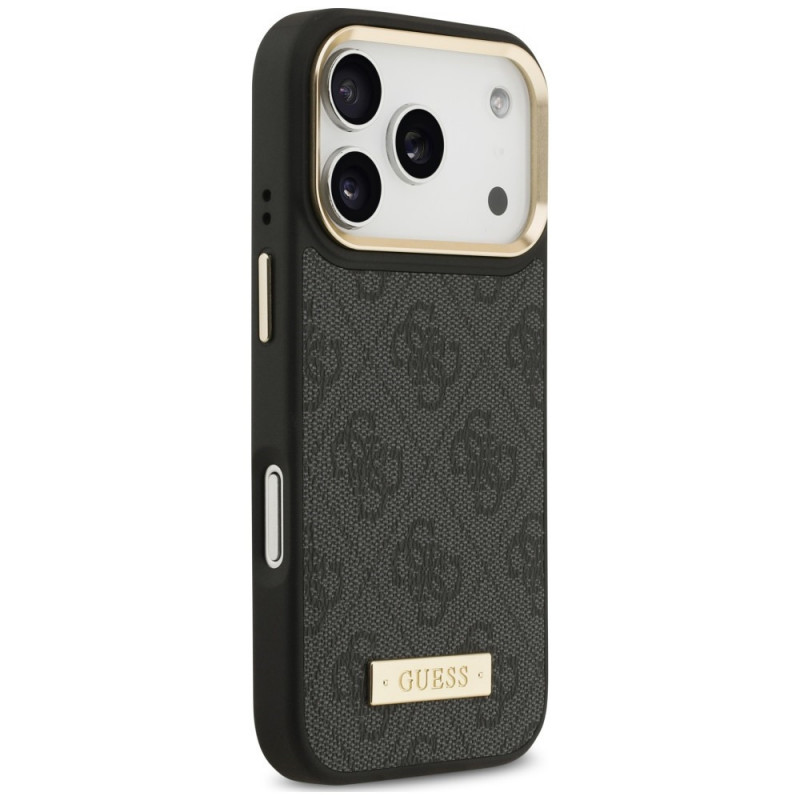 Guess 4G Logo Plate MagSafe Hülle für Apple iPhone 18 Pro Max / 17 Pro Max, Schwarz