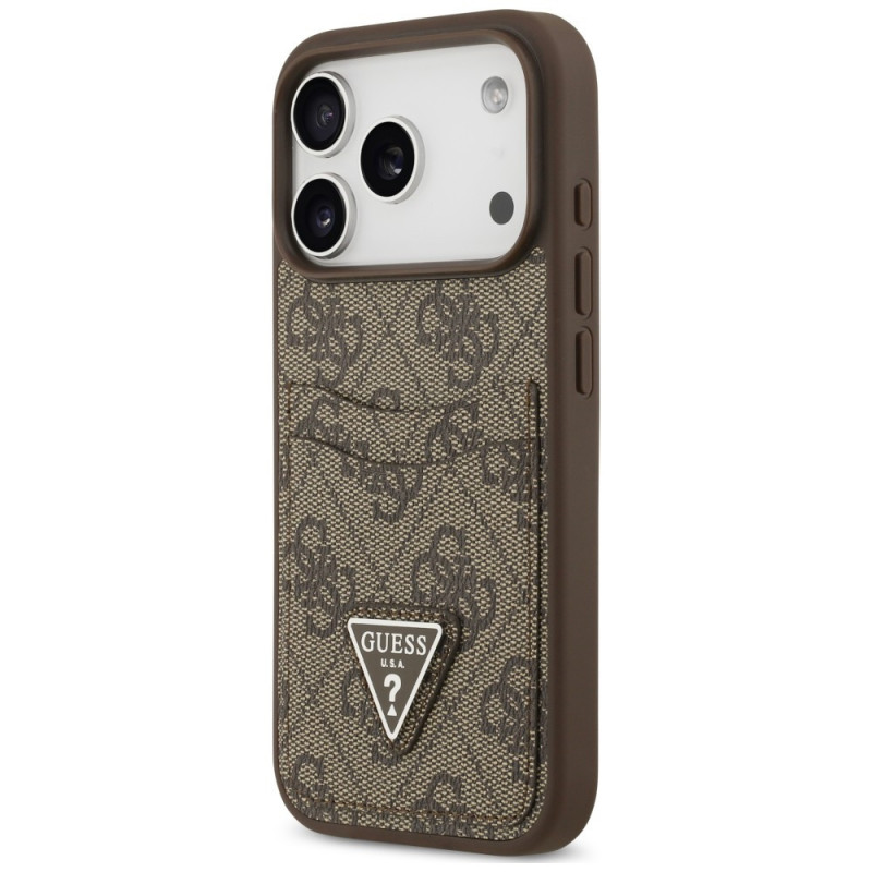 Guess 4G Double Card Triangle Hülle für Apple iPhone 18 Pro / 17 Pro, Braun