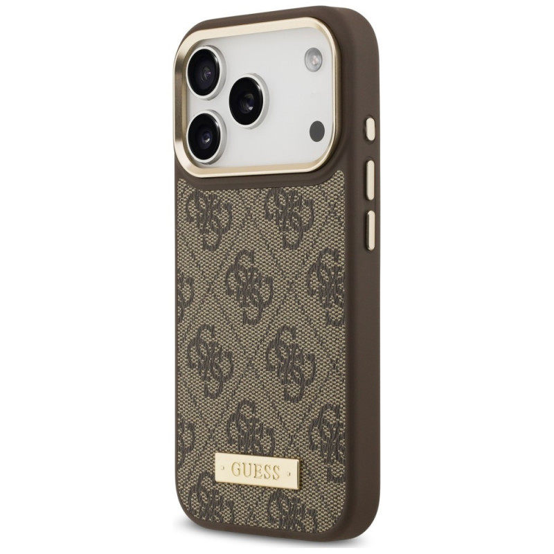 Guess 4G Logo Plate MagSafe Hülle für Apple iPhone 18 Pro Max / 17 Pro Max, Braun