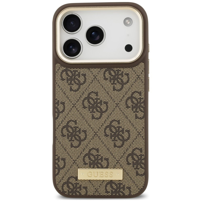 Guess 4G Logo Plate MagSafe Hülle für Apple iPhone 18 Pro Max / 17 Pro Max, Braun