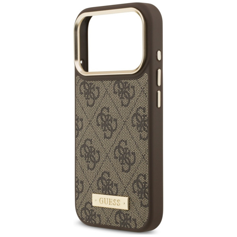 Guess 4G Logo Plate MagSafe Hülle für Apple iPhone 18 Pro Max / 17 Pro Max, Braun