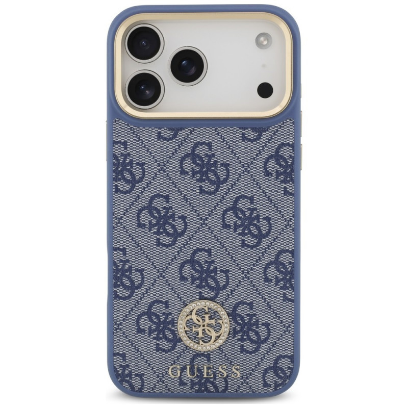 Guess 4G Strass Logo MagSafe Hülle für Apple iPhone 18 Pro Max / 17 Pro Max, Blau