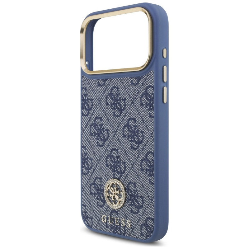 Guess 4G Strass Logo MagSafe Hülle für Apple iPhone 18 Pro Max / 17 Pro Max, Blau