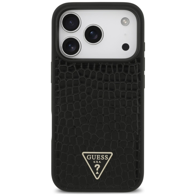 Guess Croco Triangle Logo MagSafe Hülle für Apple iPhone 18 Pro / 17 Pro, Schwarz