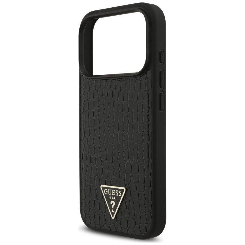 Guess Croco Triangle Logo MagSafe Hülle für Apple iPhone 18 Pro / 17 Pro, Schwarz
