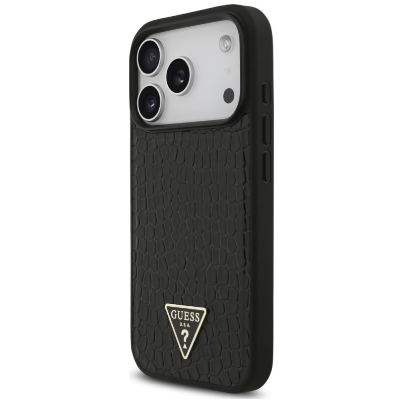 Guess Croco Triangle Logo MagSafe Hülle für Apple iPhone 18 Pro Max / 17 Pro Max, Schwarz