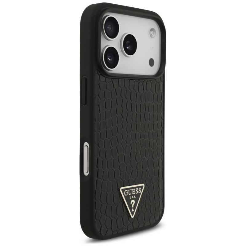 Guess Croco Triangle Logo MagSafe Hülle für Apple iPhone 18 Pro Max / 17 Pro Max, Schwarz