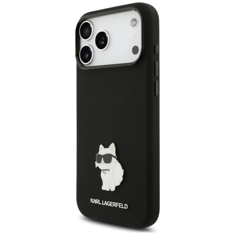 Karl Lagerfeld Silicone Choupette Metal Pin Hülle für Apple iPhone 18 Pro Max / 17 Pro Max, Schwarz