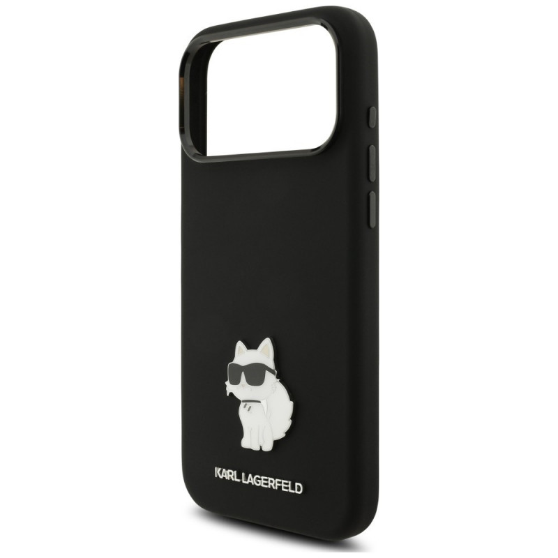 Karl Lagerfeld Silicone Choupette Metal Pin Hülle für Apple iPhone 18 Pro Max / 17 Pro Max, Schwarz