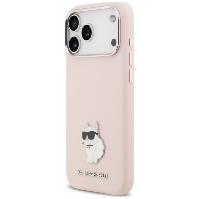 Karl Lagerfeld Silicone Choupette Metal Pin Hülle für Apple iPhone 18 Pro Max / 17 Pro Max, Pink