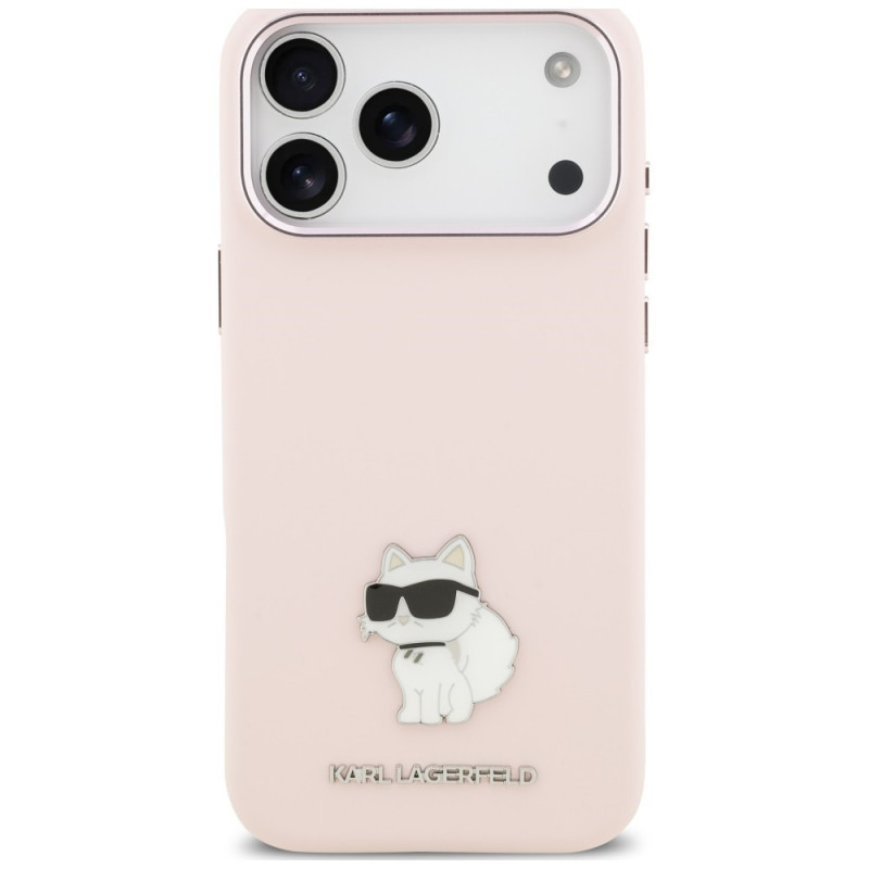Karl Lagerfeld Silicone Choupette Metal Pin Hülle für Apple iPhone 18 Pro Max / 17 Pro Max, Pink